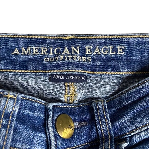 American Eagle Women's Medium Indigo Distressed Hi-Rise Jegging - Picture 6 of 9